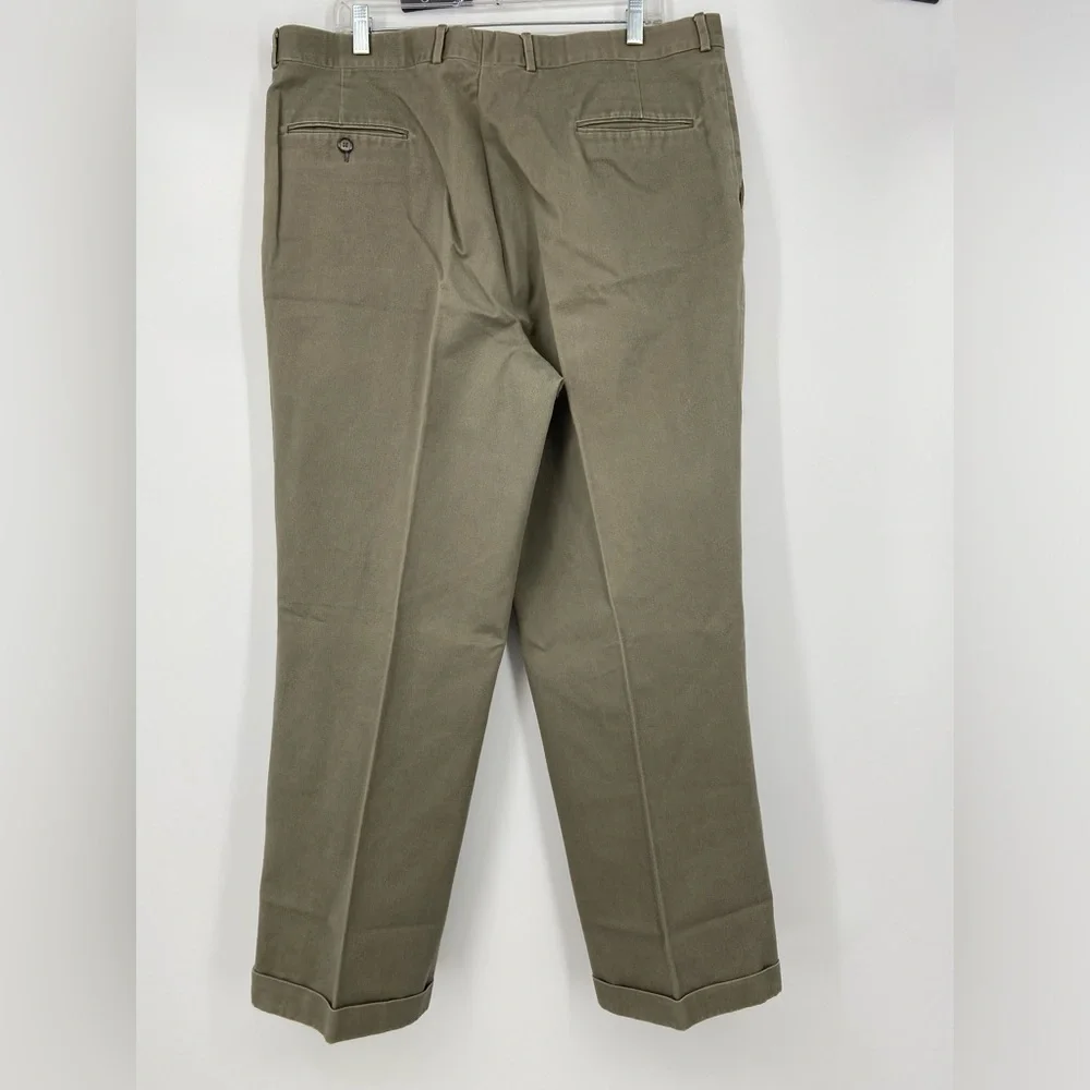 Wedge and Wood: Men’s Green Khaki pants, cuffed, front pleat, size W 38” x L 30”